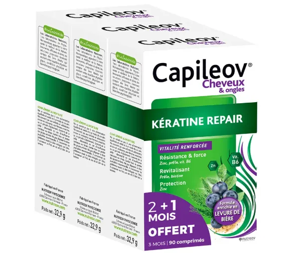 Capileov Keratin Repair Haare und Nägel Nutreov - 3 Boxen mit 30 Kapseln