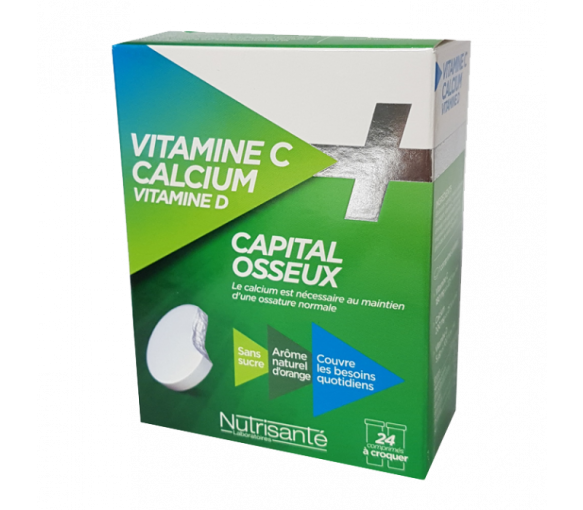 Knochenkapital Vitamin C + D + Calcium Nutrisanté - Packung mit 24 Tabletten