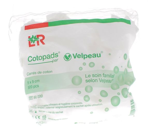 Baumwollquadrate Cotopads 5x5 cm Velpeau - Packung mit 500 Wattepads