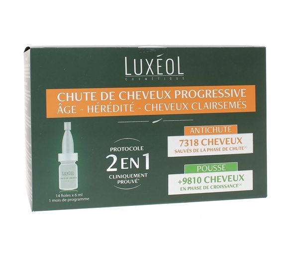 Haarausfall progressiv 2 in 1 Luxéol - Box mit 14 Ampullen