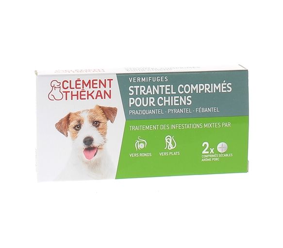 Strantel Wurmkur-Tabletten für Hunde mit Schweinegeschmack Clément Thékan - Packung mit 2 teilbaren Tabletten