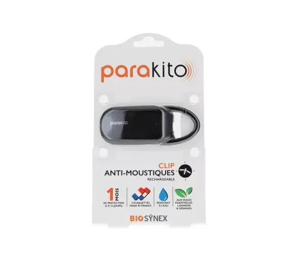 Wiederaufladbarer Mückenschutzclip Parakito - 1 Clip + 2 Nachfüllungen