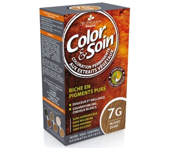 Farbe & Pflege permanente Haarfarbe Goldblond 7G Les 3 Chênes - 1 Set