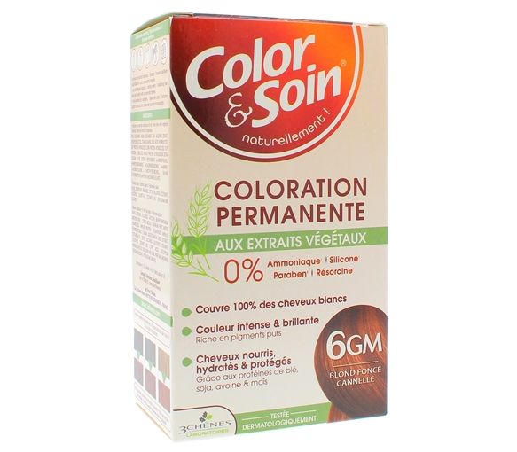 Farbe & Pflege Permanente Haarfarbe mit pflanzlichen Extrakten dunkelblond Zimt 6GM Les 3 Chênes - Set mit 4 Produkten