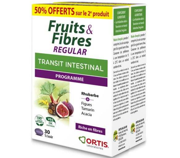 Fruits & Fibres Regelmäßiger Darmtransit Ortis - 2er Pack mit 30 Tabletten