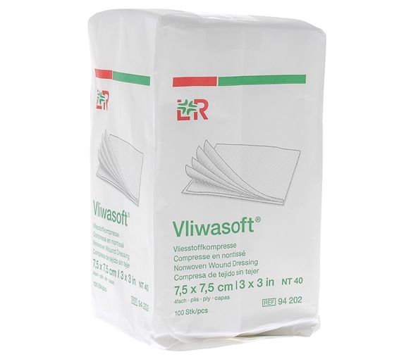 Vlieskompressen 7,5x7,5cm Vliwasoft Velpeau Lohmann & Rausher - Schachtel mit 100 Kompressen