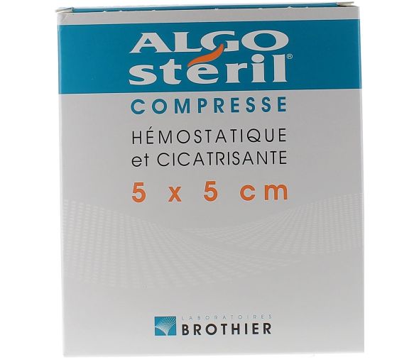 Hämostatische und heilende Kompressen 5x5 cm Algostéril Brothier - Schachtel mit 10 Kompressen