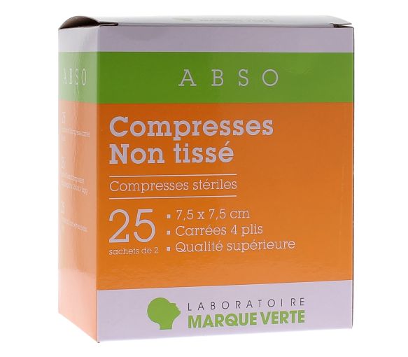 Vlieskompressen 7,5x7,5cm Marke Grün - Schachtel mit 25 Beuteln zu je 2 Kompressen - image 1