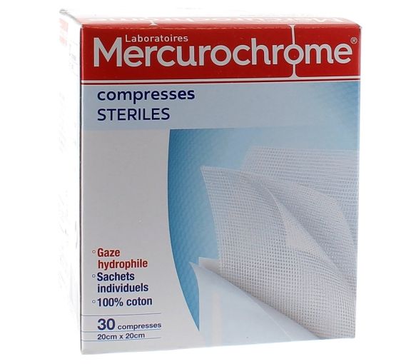 Sterile Baumwollkompressen Mercurochrome - Packung mit 30 Kompressen