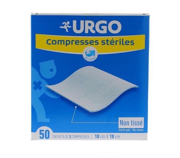 Urgo sterile Vlieskompressen - Schachtel mit 50 Beuteln zu je 2 Kompressen 10x10 cm