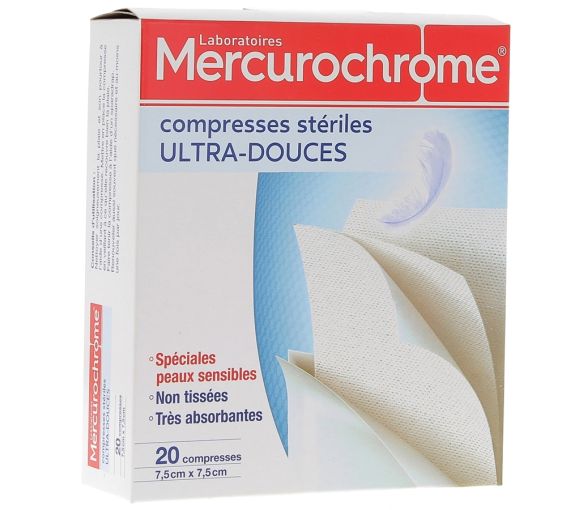 Ultra-weiche sterile Kompressen von Mercurochrome - Packung mit 20 Kompressen