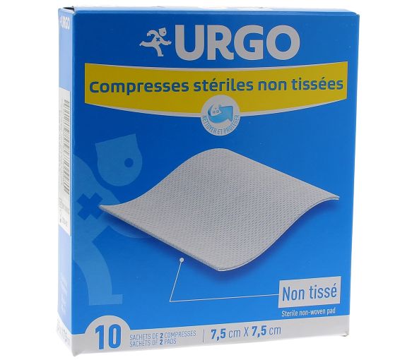 Sterile Vlieskompressen Urgo - 10 Beutel mit 2 Kompressen 7,5 x 7,5 cm