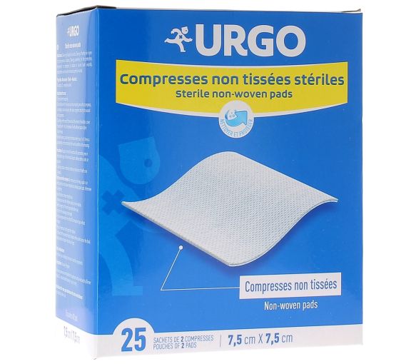 Sterile Vlieskompressen Urgo - Box mit 25 Beuteln zu je 2 Kompressen 7,5 x 7,5 - image 1