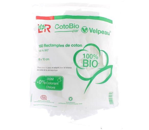 CotoBio Bio-Baumwollrechteck Velpeau - 180 Rechtecke aus Baumwolle von 8x10cm