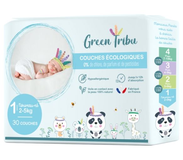 Ökologische Windeln Größe 1 (2-5 kg) Green Tribu - Packung mit 30 Windeln