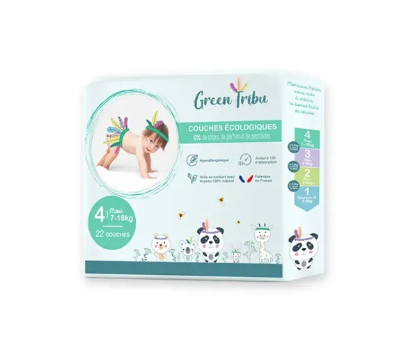 Ökologische Windeln Größe 4 (7-18 kg) Green Tribu - Packung mit 22 Windeln