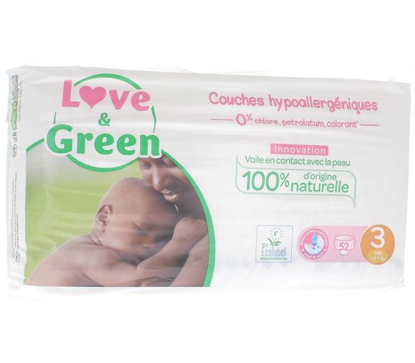 Hypoallergene Windeln Größe 3 Love & Green - Packung mit 52 Windeln
