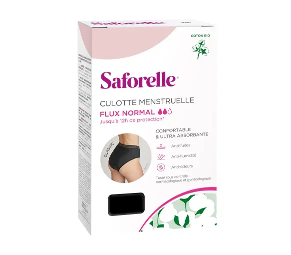 Menstruationsunterhose für starken Fluss Größe 34-36 Saforelle - 1 schwarze Baumwollunterhose - image 1