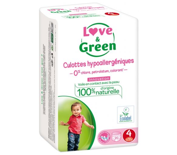 Hypoallergene Windeln Größe 4 (8-15 kg) Love & Green - Packung mit 20 Windeln