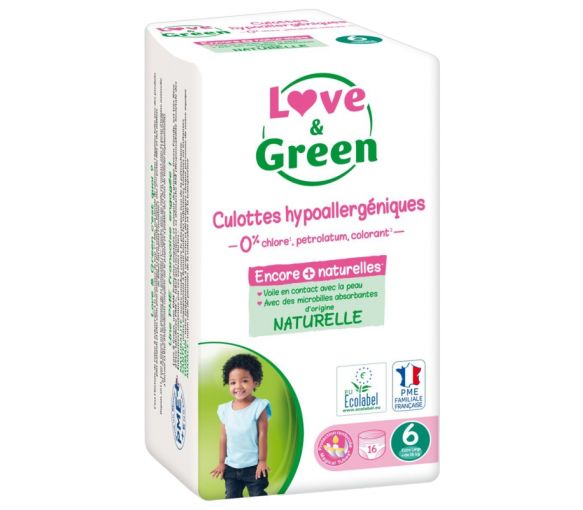 Hypoallergene Unterhosen Größe 6 (+ 16 kg) Love & Green - Packung mit 16 Unterhosen