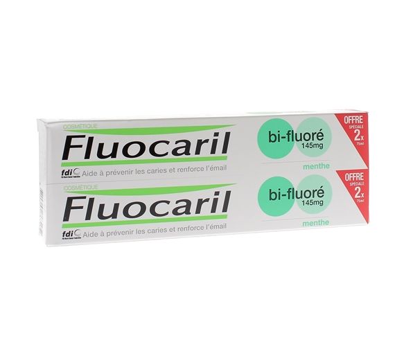 Fluocaril Fluorid-Zahnpasta 145 mg Minze - 2er-Pack mit 75 ml Tuben