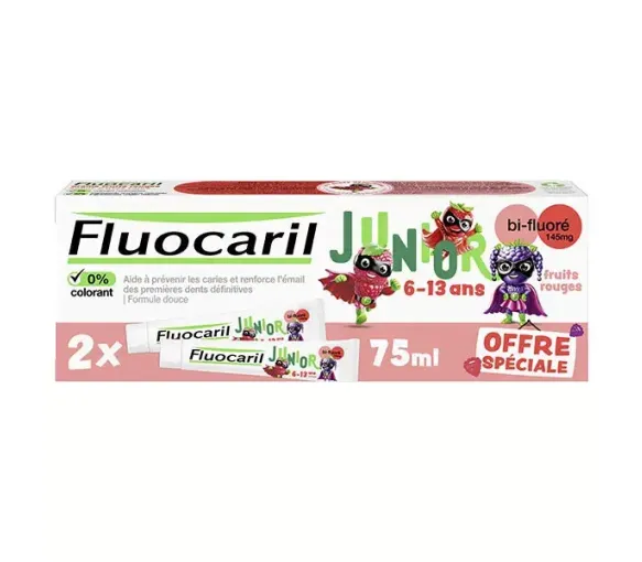 Junior-Zahnpasta für erste bleibende Zähne mit roten Früchten Fluocaril - 2er-Pack mit 75 ml Tuben - image 1