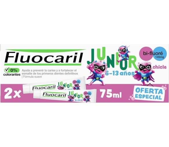 Junior-Zahnpasta 6-13 Jahre Geschmacksrichtung Gel Bubble Fluocaril - 2er-Pack mit 75 ml Tuben
