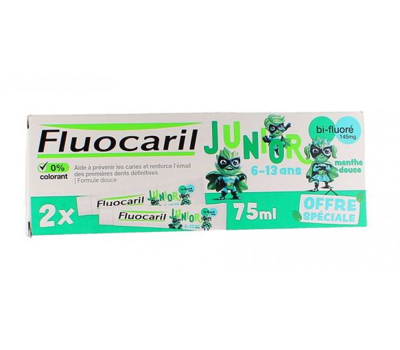 Junior-Zahnpasta 6-13 Jahre mit mildem Minzgeschmack Fluocaril - 2er-Pack mit 75 ml Tuben - image 1