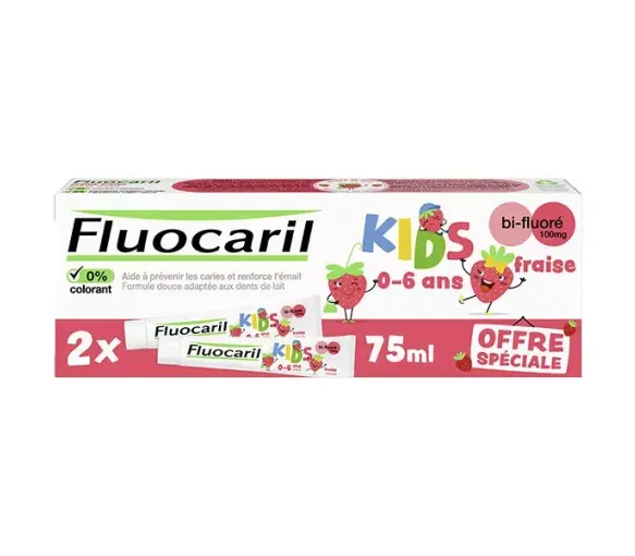 Zahnpasta Kids 0-6 Jahre Erdbeeraroma Fluocaril - 2er Pack mit 75ml Tuben