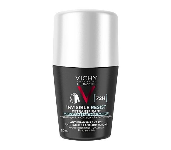 Unsichtbar resist Deodorant für Männer, schweißhemmend, anti-irritierend, 72h Vichy - Roll-on mit 50ml
