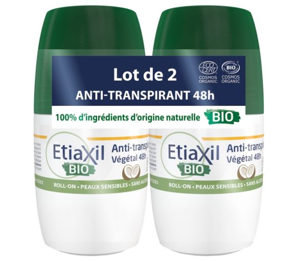 Bio pflanzliches Antitranspirant Deodorant mit Kokosduft Etiaxil - 2er Pack 50ml Roll-ons