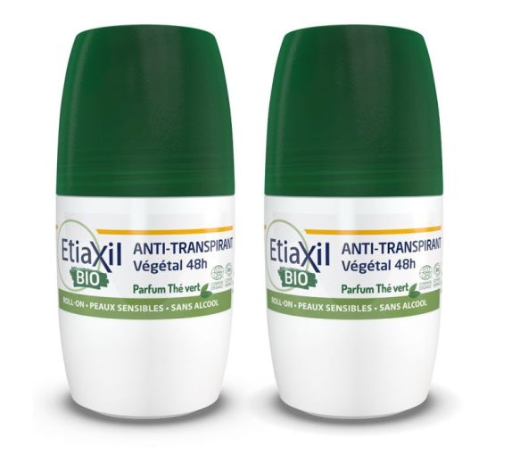 Bio pflanzliches Antitranspirant Deodorant mit grünem Tee Etiaxil - 2er Pack 50ml Roll-ons