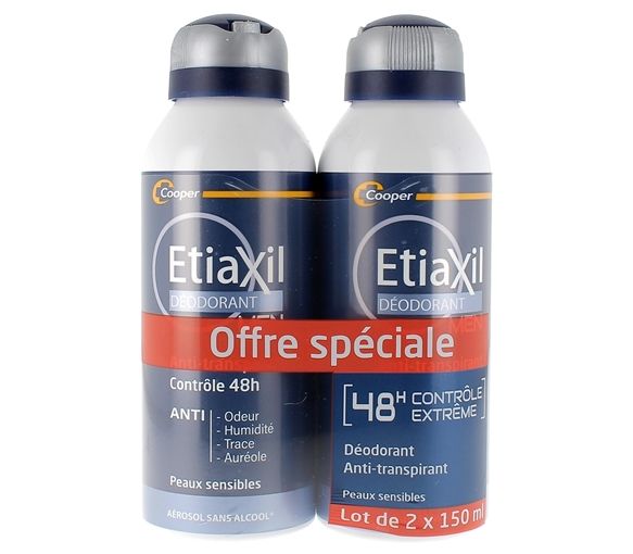 Antitranspirant-Deodorant für Männer 48 Stunden Kontrolle Etiaxil - 2er Pack mit 150 ml Aerosolen - image 1