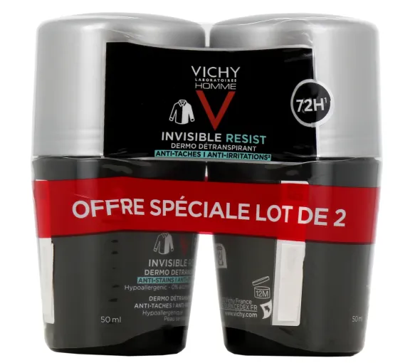 Unsichtbarer Resist Deodorant für Männer dermo-transpirant Vichy - 2er Pack Roll-ons à 50 ml - image 1
