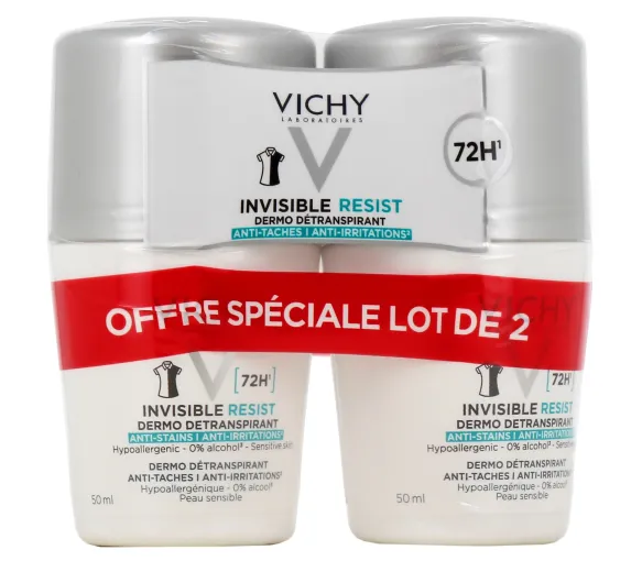 Unsichtbarer Resist Dermo-Deodorant Vichy - 2er-Pack Roll-ons à 50 ml