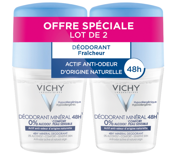 Mineral-Deodorant 48h ohne Aluminiumsalze Vichy - 2 Roll-ons à 50 ml - image 1