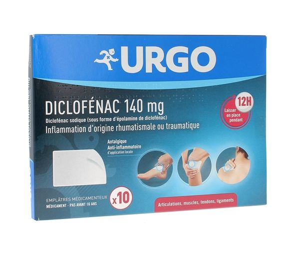 Diclofenac 140mg entzündungshemmendes Urgo - Packung mit 10 medizinischen Pflastern