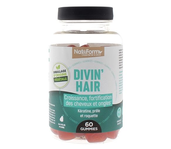 Divin'hair Gummies Wachstum und Stärkung von Nägeln und Haaren Nat&Form - 60 Gummis pro Dose