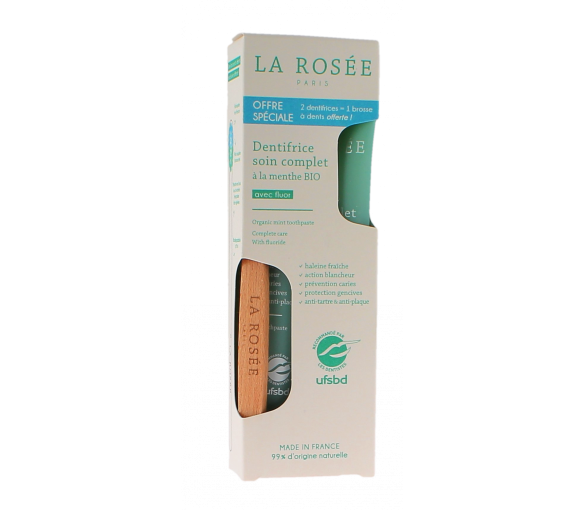 Zahnpasta für umfassende Pflege mit Bio-Minze La Rosée - 2er-Pack mit 75 ml Tuben + eine Zahnbürste - image 1