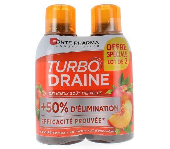 Turbodraine Geschmack Pfirsichtee Forté Pharma - 2 Flaschen à 500 ml