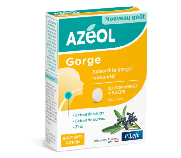 Azéol Hals Tabletten Geschmack Honig Zitrone Pileje - Packung mit 30 Lutschtabletten