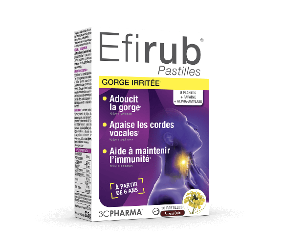 Efirub gereizter Hals 3C Pharma - Packung mit 30 Pastillen