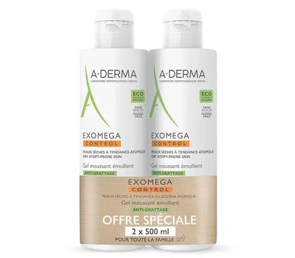 Exomega Control schäumendes Emollient-Gel gegen Juckreiz A-derma - 2er Pack Flaschen