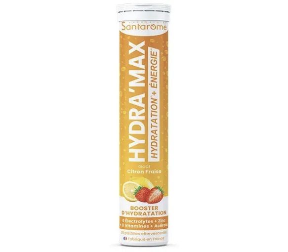 Hydra'max Lösung zur Hydratation Zitronen-Erdbeer-Geschmack Santarome - 20 Brausetabletten