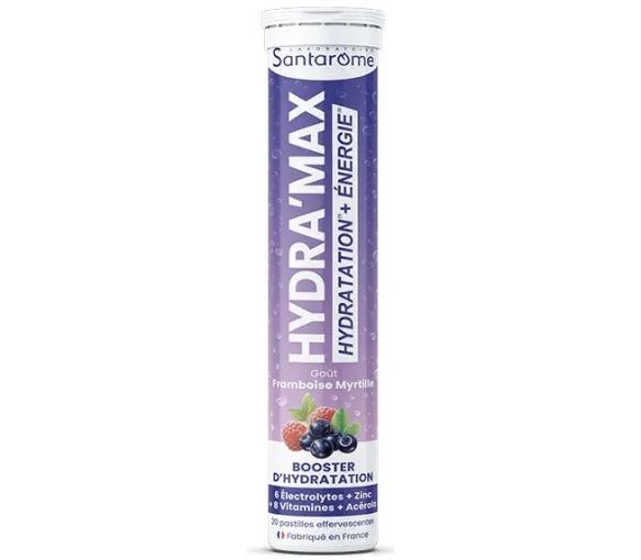 Hydra'max Hydratationslösung Himbeer-Blaubeer-Geschmack Santarome - 20 Brausetabletten