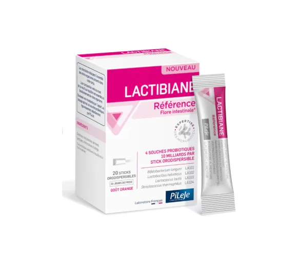 Lactibiane Referenz Geschmack Orange Pileje - Packung mit 20 orodispersiblen Sticks