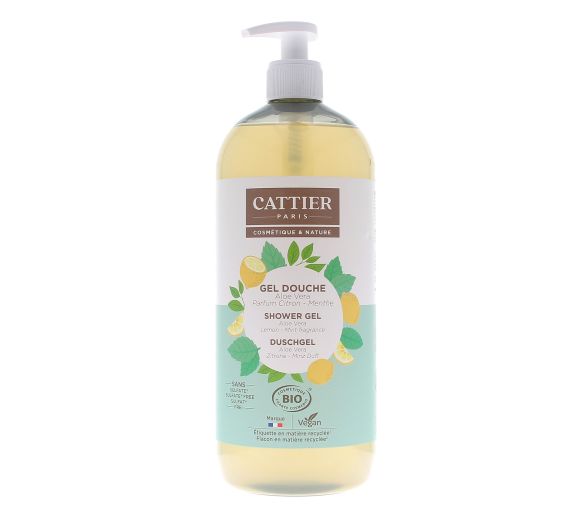 Duschgel Aloe Vera Zitrone Minze Bio Cattier - Pumpflasche 1 L