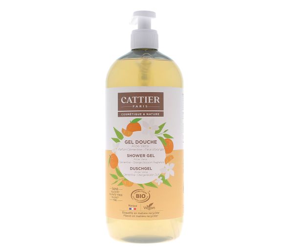 Duschgel Aloe Vera Clementine Orangenblüte Bio Cattier - Pumpflasche 1 L