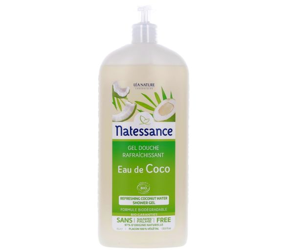 Erfrischendes Duschgel Bio Kokoswasser Natessance - Pumpflasche 1 L