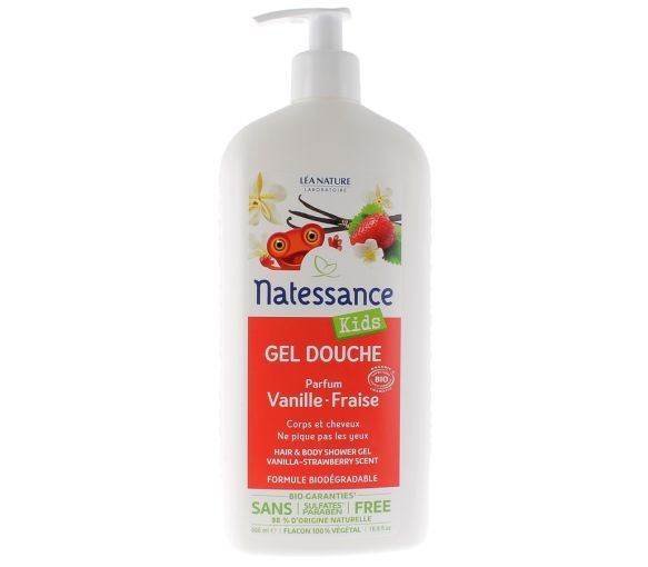 Duschgel Vanille Erdbeere Natessance Kids - Pumpflasche 500 ml